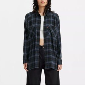 Levi’s Women’s The Everyday Plaid Oversize Black Multi Shirt Size 2X NEW